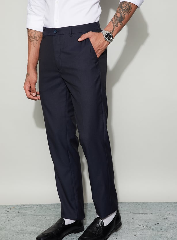 CODE Solid Regular Fit Formal Trousers