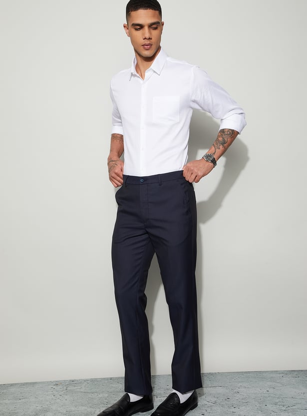 CODE Solid Regular Fit Formal Trousers