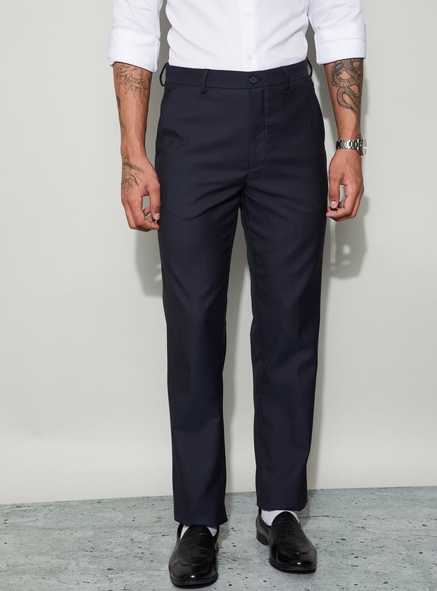 CODE Solid Regular Fit Formal Trousers