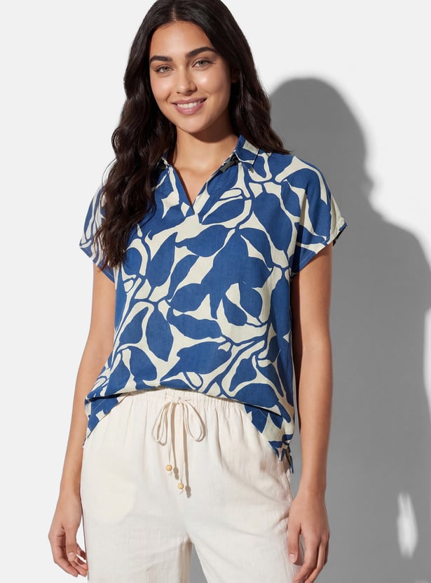 FAME FOREVER Floral Print Collared Top