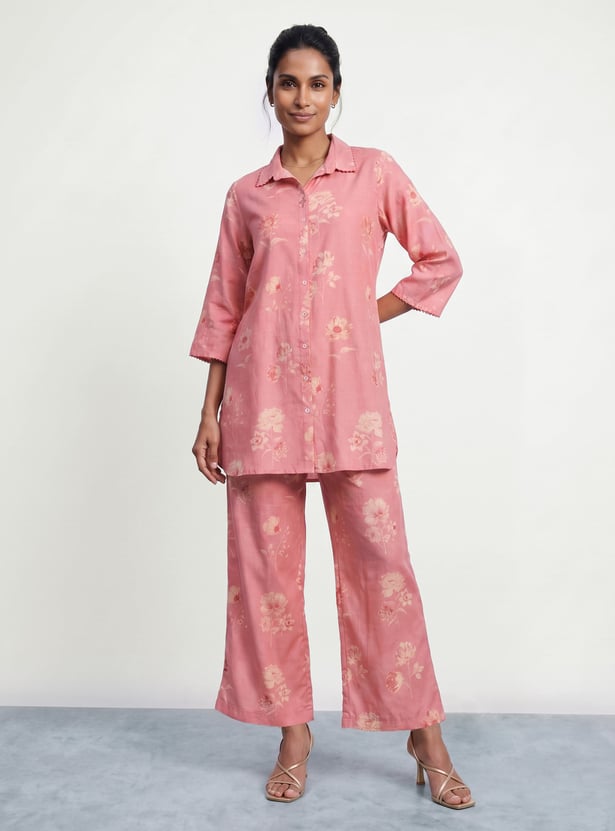 MELANGE Floral Print Straight Kurta Set