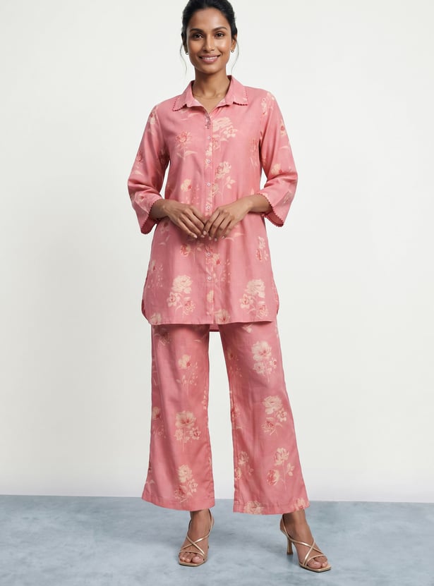 MELANGE Floral Print Straight Kurta Set
