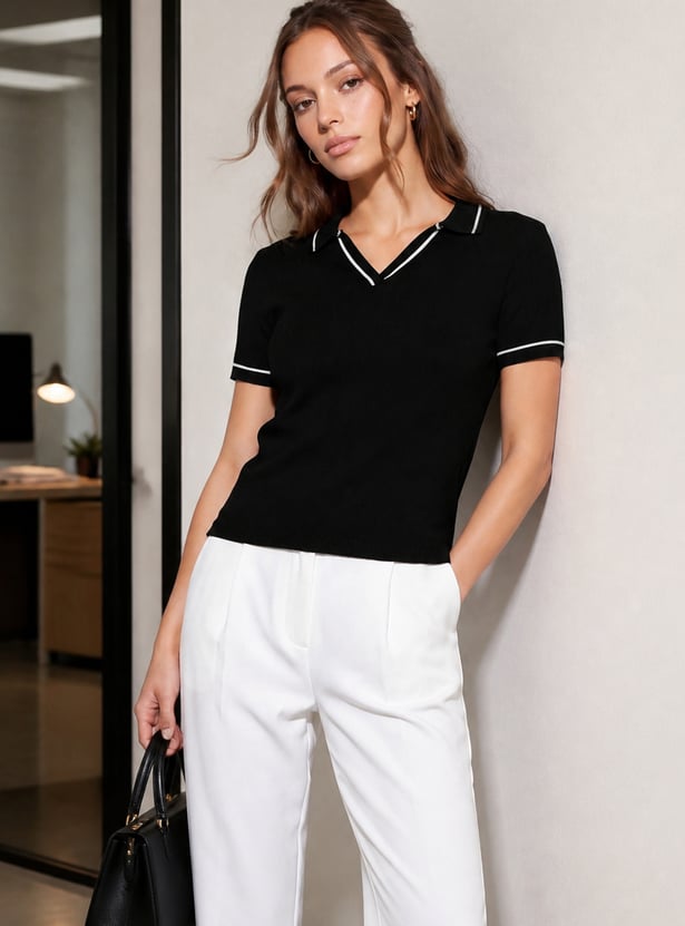 CODE CLASSIC Knit Johnny Collar T-shirt