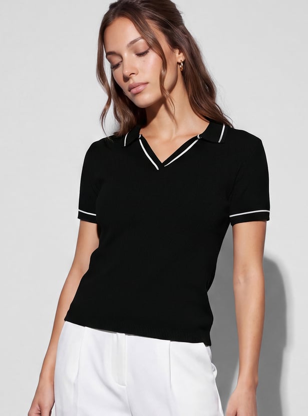 CODE CLASSIC Knit Johnny Collar T-shirt