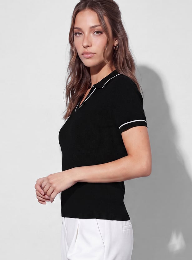 CODE CLASSIC Knit Johnny Collar T-shirt
