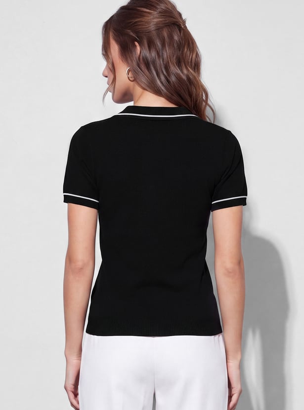 CODE CLASSIC Knit Johnny Collar T-shirt