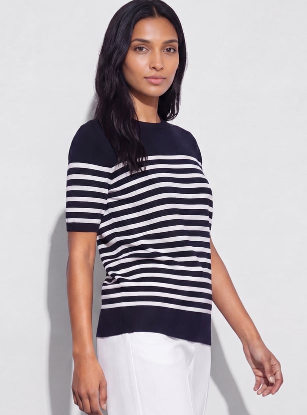 CODE CLASSIC Striped Button Shoulder Top