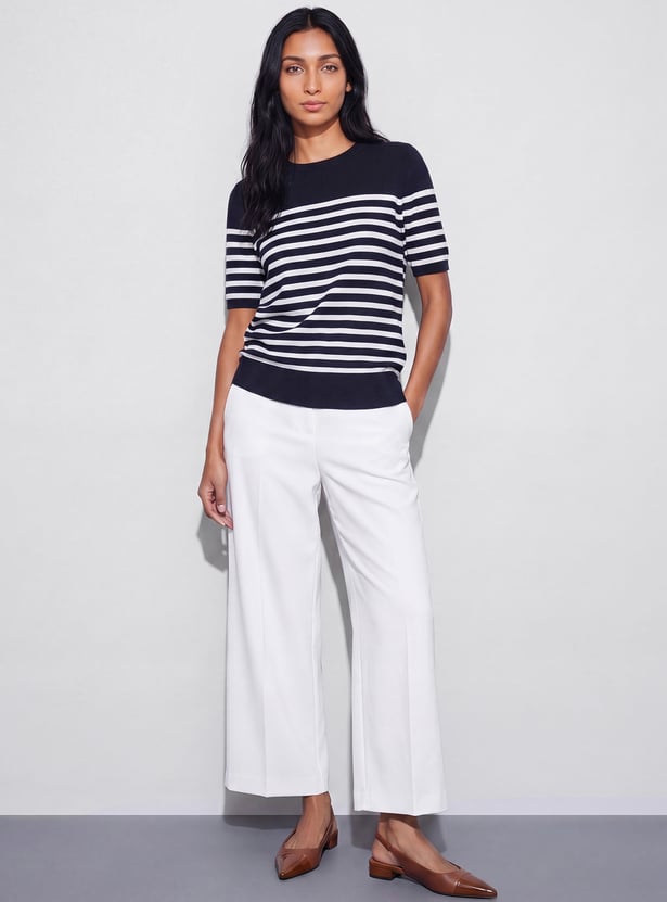 CODE CLASSIC Striped Button Shoulder Top