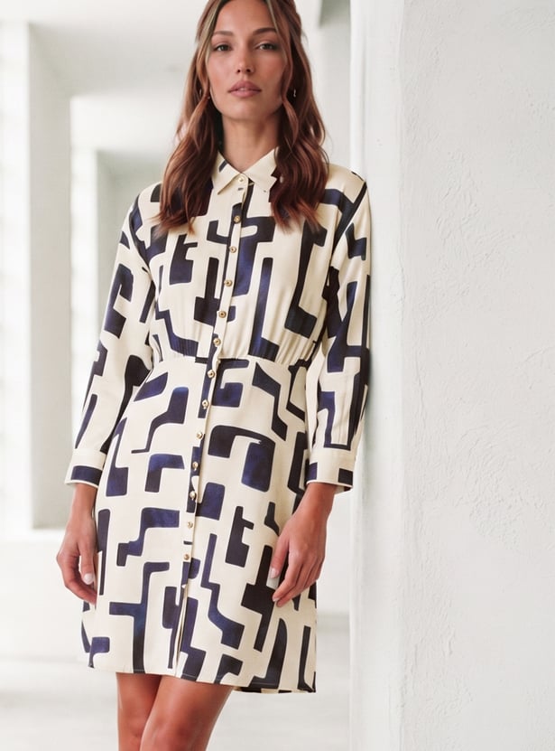 CODE CLASSIC Abstract Print Shirt-Style Dress
