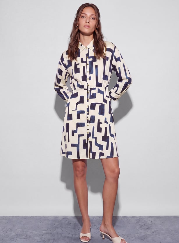 CODE CLASSIC Abstract Print Shirt-Style Dress