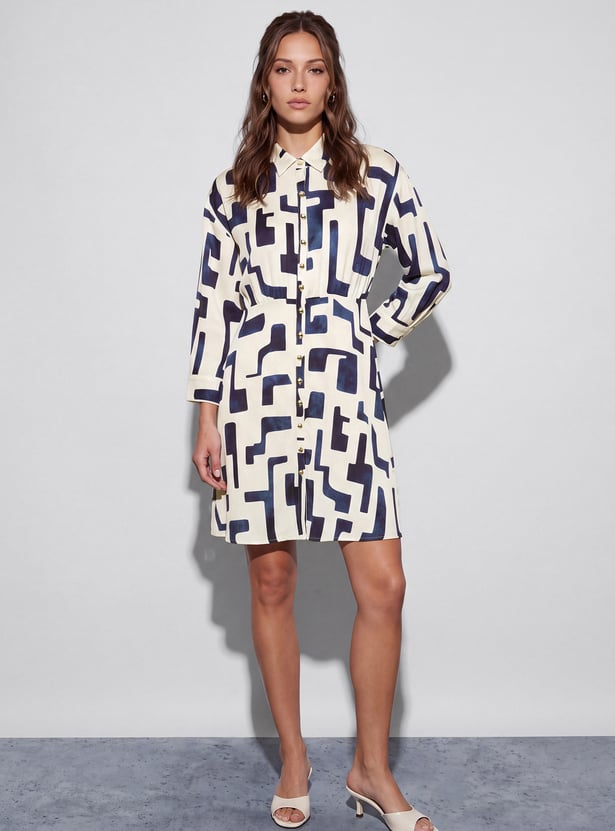 CODE CLASSIC Abstract Print Shirt-Style Dress