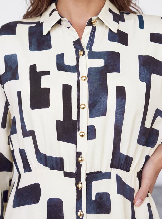 CODE CLASSIC Abstract Print Shirt-Style Dress