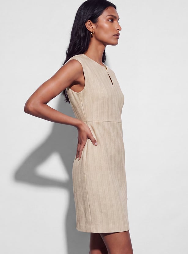 CODE CLASSIC Striped Keyhole Neck Mini Dress