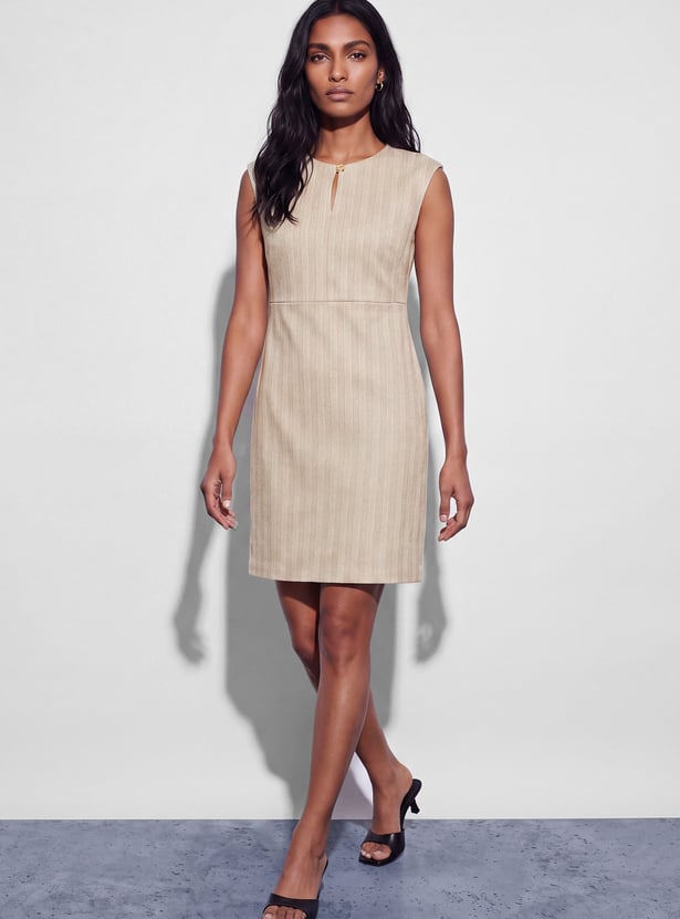 CODE CLASSIC Striped Keyhole Neck Mini Dress