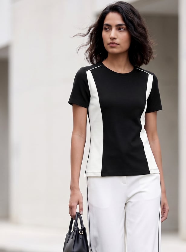 CODE CLASSIC Colourblock Crew Neck Top