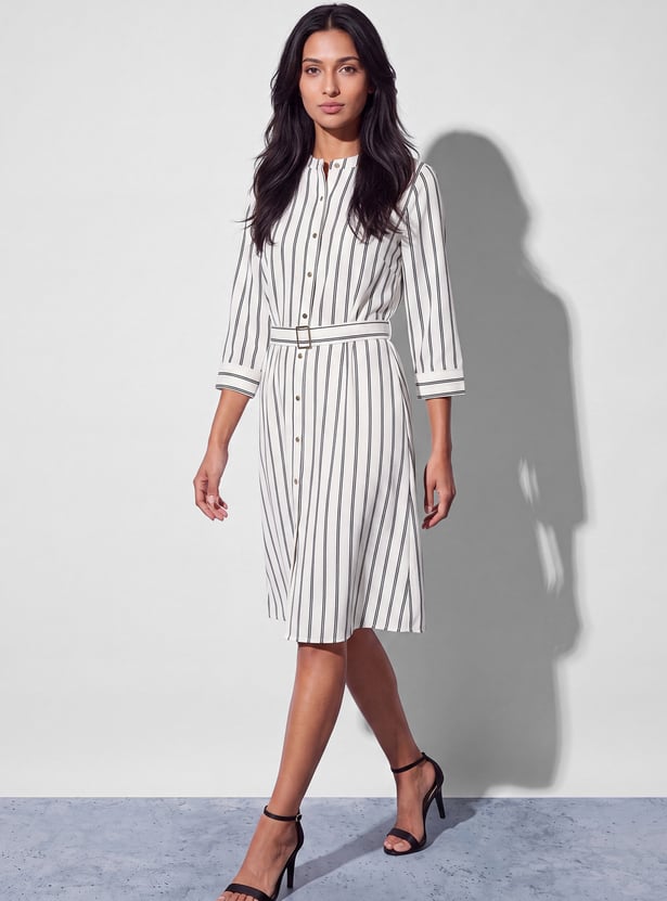 CODE CLASSIC Striped Buttoned Shirt Dress with Belt