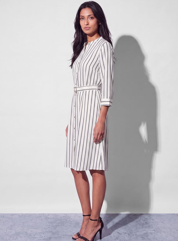 CODE CLASSIC Striped Buttoned Shirt Dress with Belt