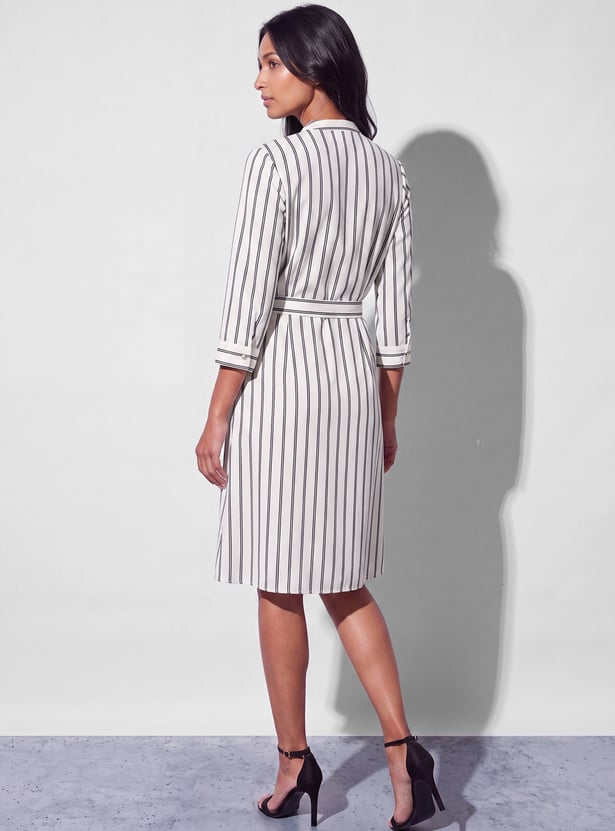 CODE CLASSIC Striped Buttoned Shirt Dress with Belt