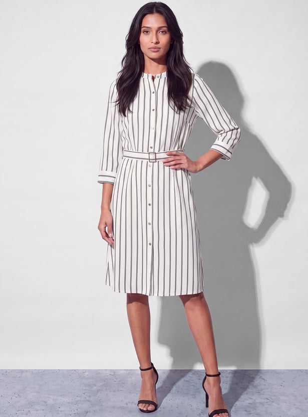 CODE CLASSIC Striped Buttoned Shirt Dress with Belt