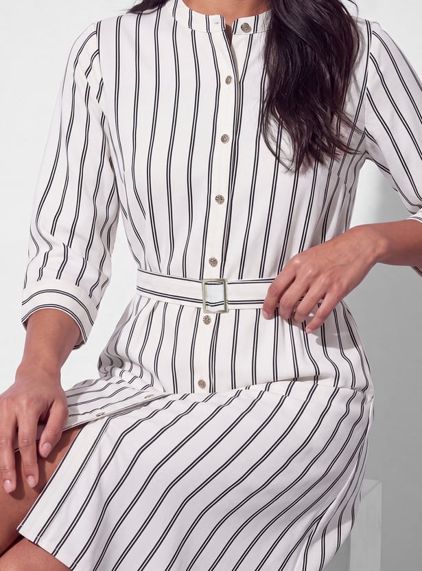 CODE CLASSIC Striped Buttoned Shirt Dress with Belt
