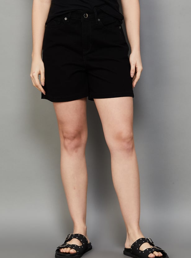 XPOSE Solid High Rise Denim Shorts