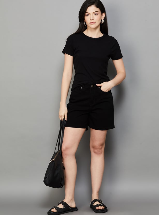 XPOSE Solid High Rise Denim Shorts