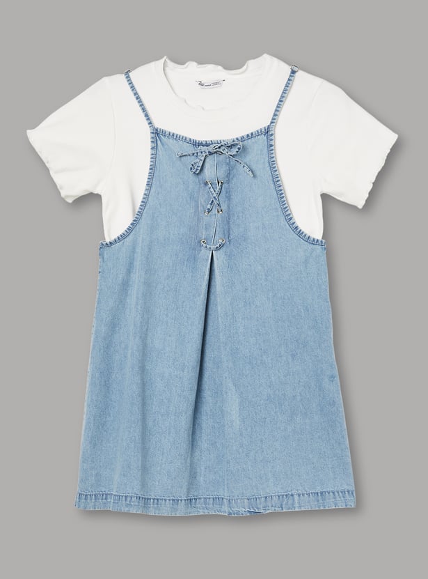 FAME FOREVER Girls Solid Dress with T-shirt