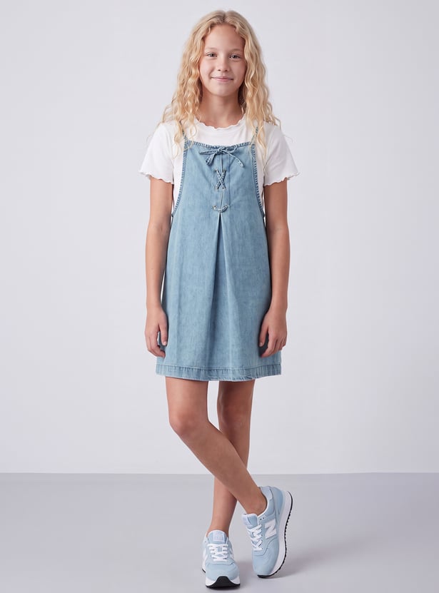 FAME FOREVER Girls Solid Dress with T-shirt