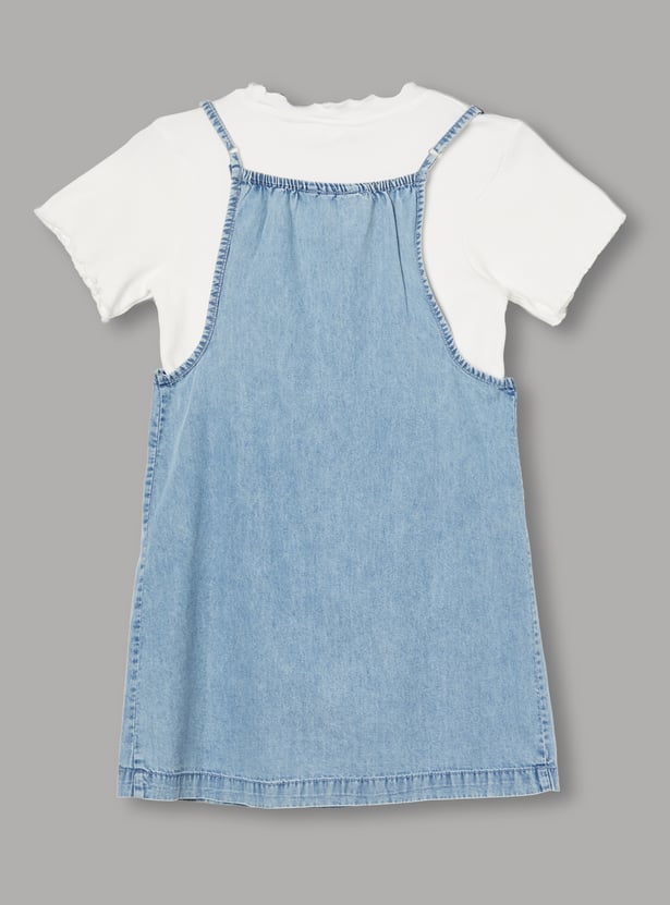 FAME FOREVER Girls Solid Dress with T-shirt