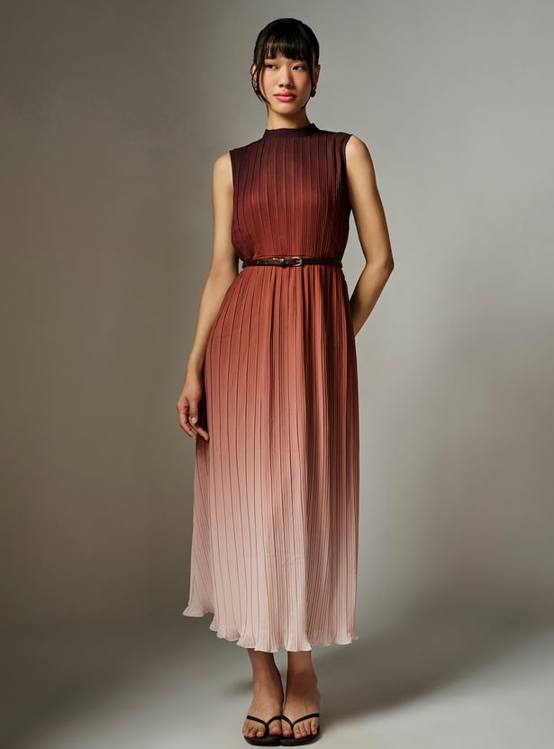 AND Pleated Belted Midi Dress