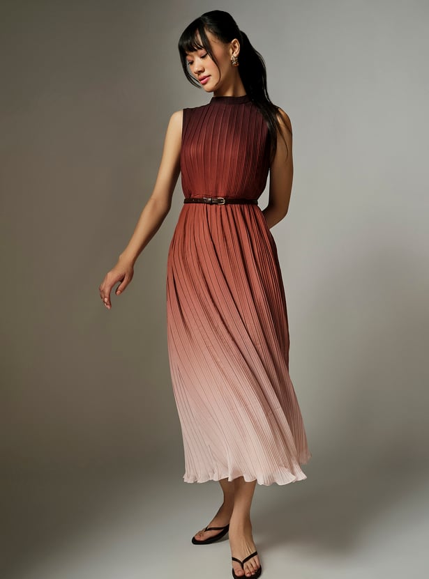 AND Pleated Belted Midi Dress