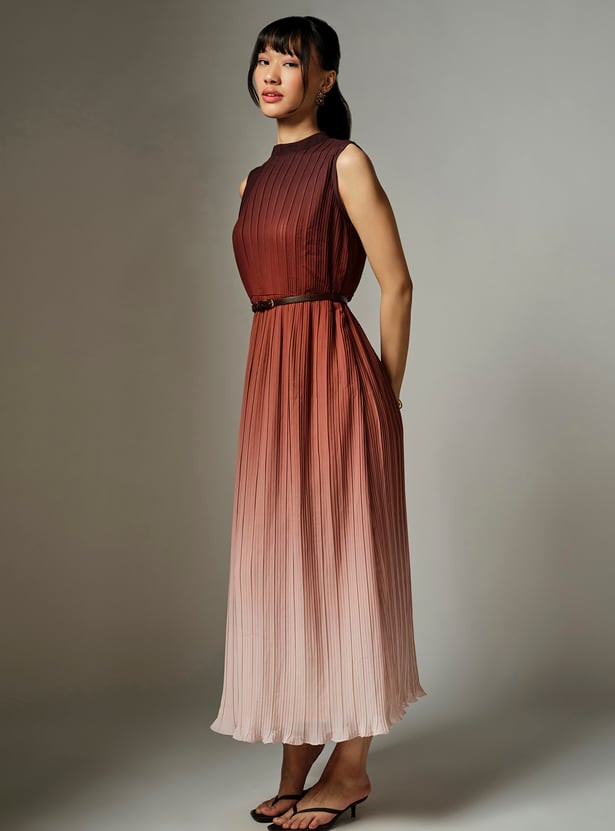 AND Pleated Belted Midi Dress