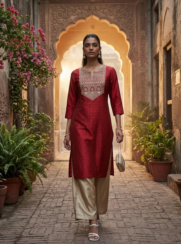 MELANGE Embroidered Straight Kurta