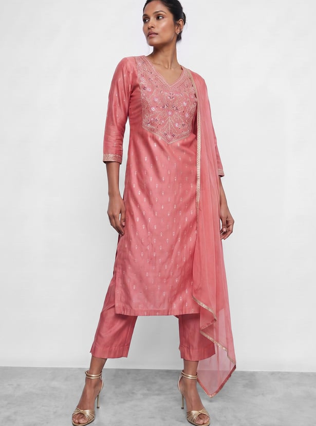 MELANGE Embroidered Straight Kurta Set