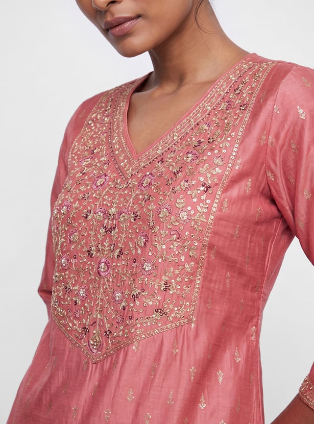 MELANGE Embroidered Straight Kurta Set