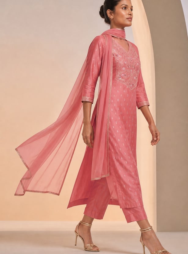 MELANGE Embroidered Straight Kurta Set