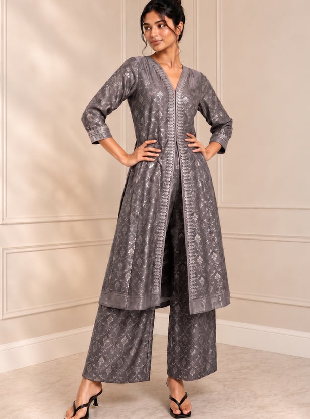 MELANGE Ethnic Motif V-neck Straight Kurta