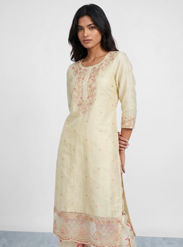MELANGE Embroidered Floral Straight Kurta