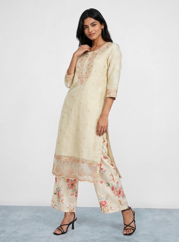 MELANGE Embroidered Floral Straight Kurta