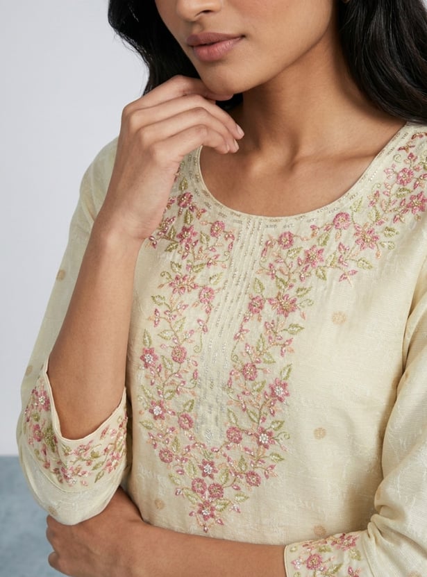 MELANGE Embroidered Floral Straight Kurta