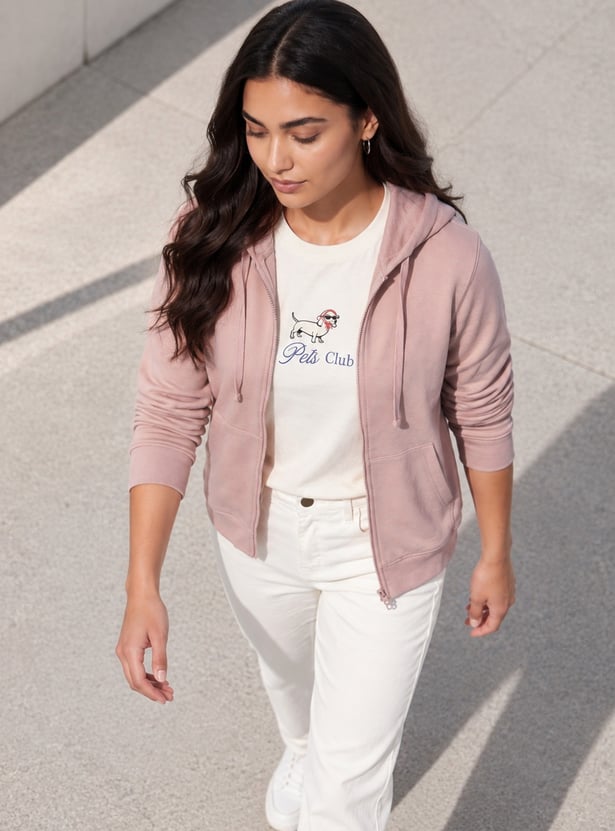 FAME FOREVER Solid Zip-Up Hoodie