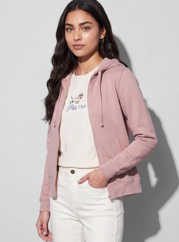 FAME FOREVER Solid Zip-Up Hoodie