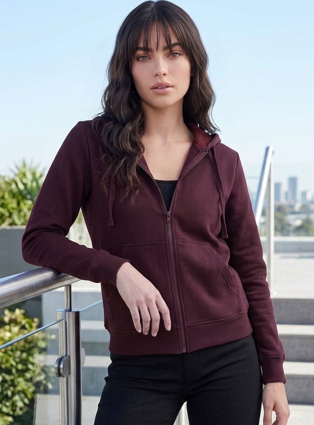 FAME FOREVER Solid Zip-Up Hoodie