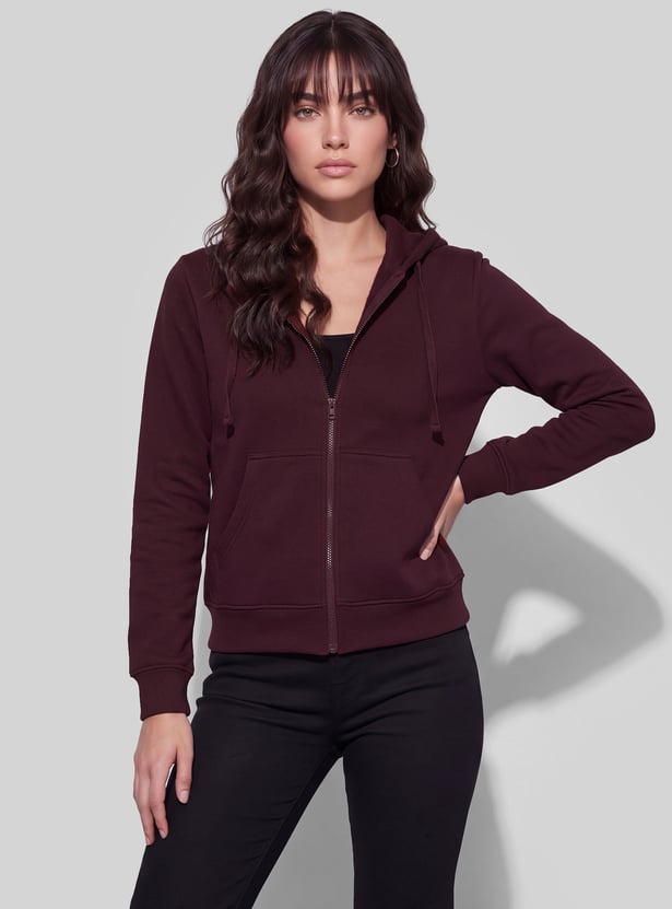 FAME FOREVER Solid Zip-Up Hoodie