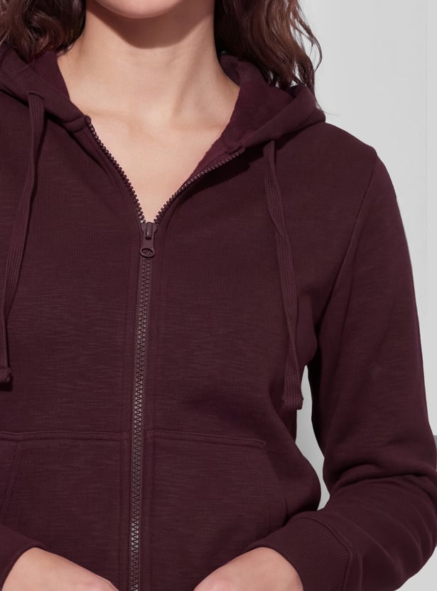 FAME FOREVER Solid Zip-Up Hoodie