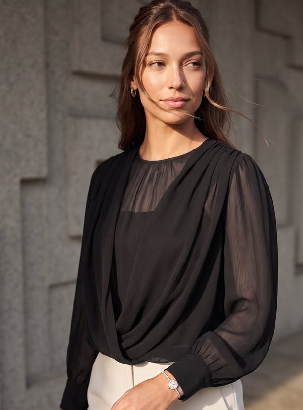 CODE Sheer Cowl Neck Top
