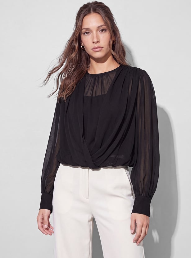 CODE Sheer Cowl Neck Top