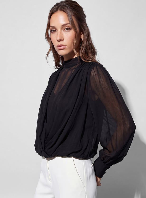 CODE Sheer Cowl Neck Top