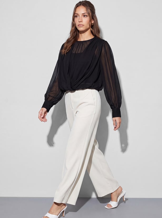CODE Sheer Cowl Neck Top