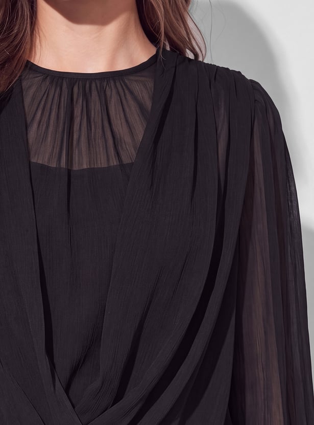 CODE Sheer Cowl Neck Top